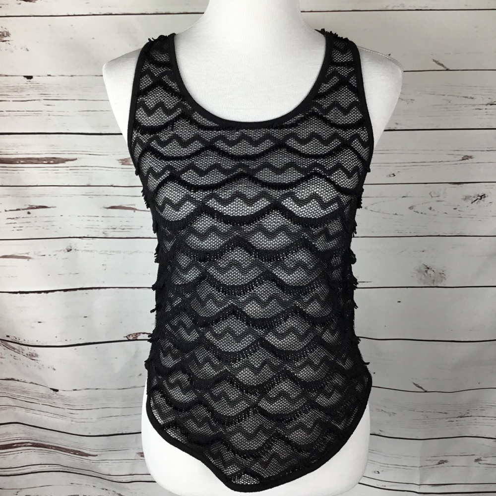 Y2K Black Silver Mesh Tank Top Retro Goth Grunge Women’s Small Festival Concert